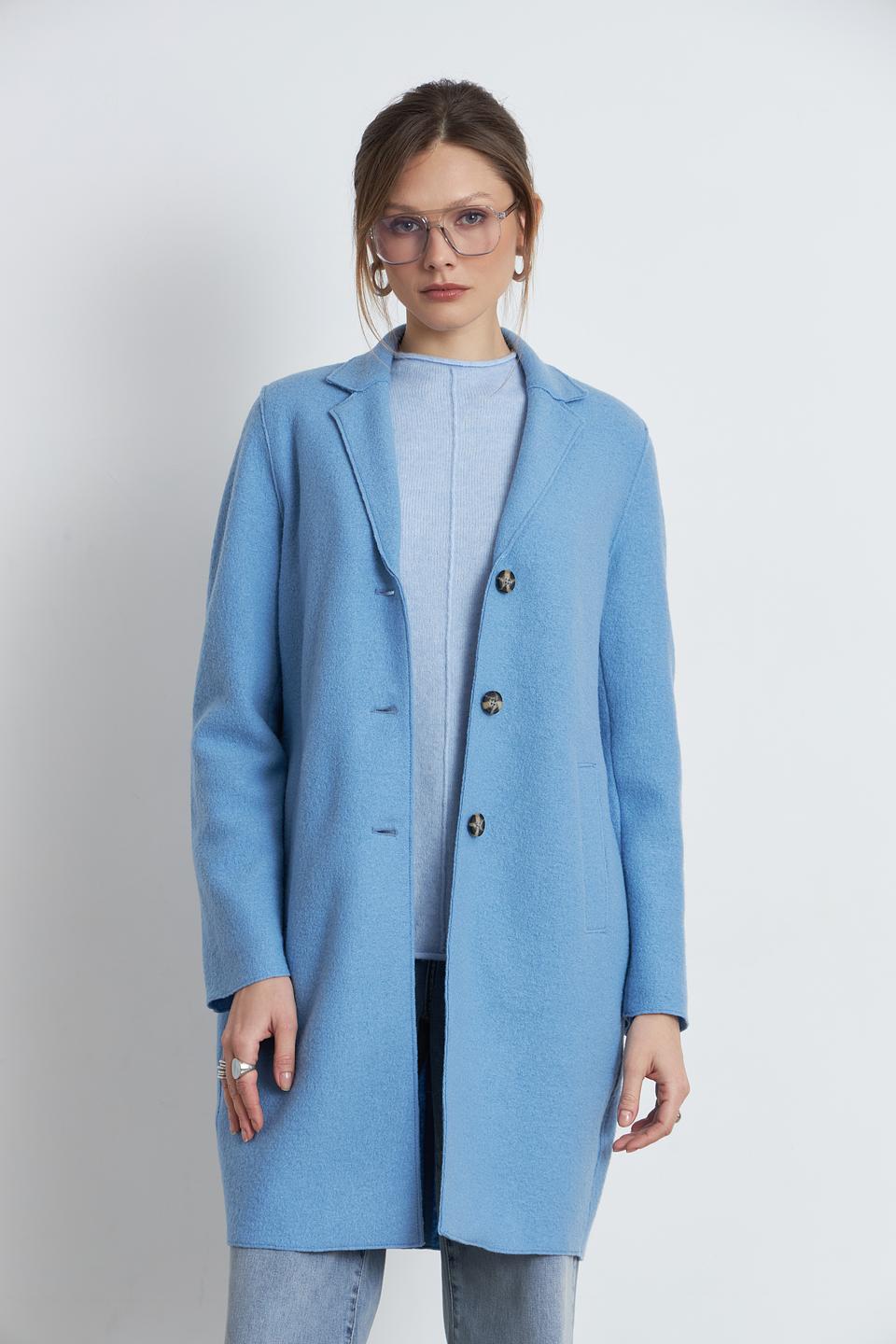 Пальто Oui голубое шерстяное