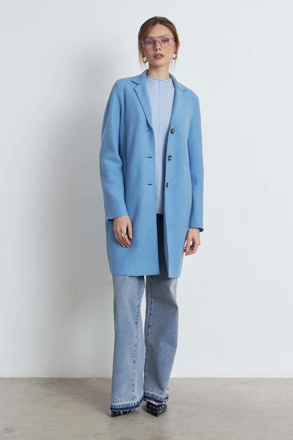 Пальто Oui голубое шерстяное