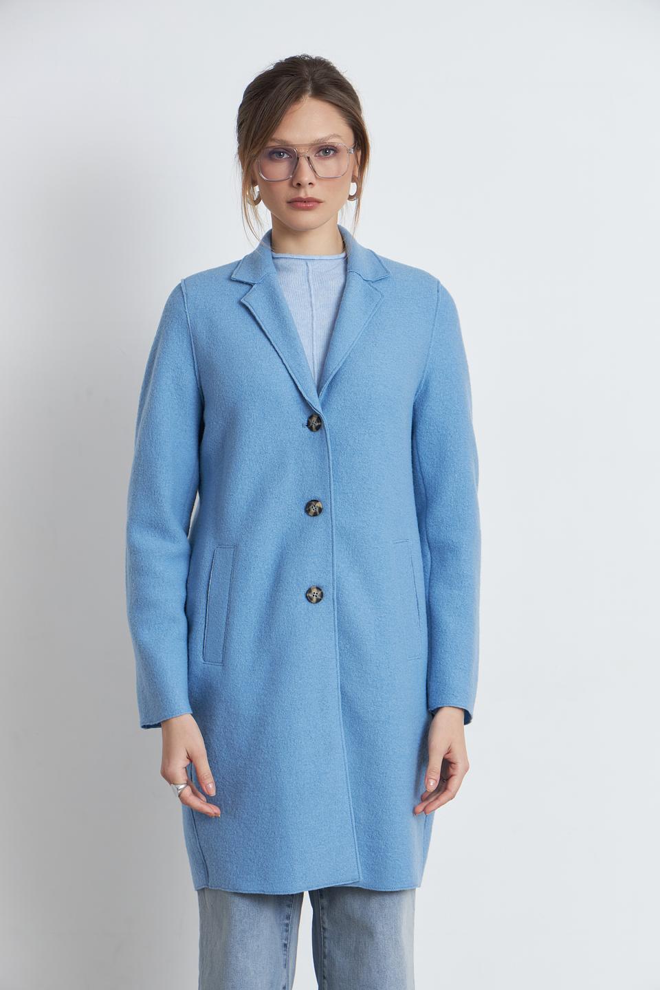 Пальто Oui голубое шерстяное