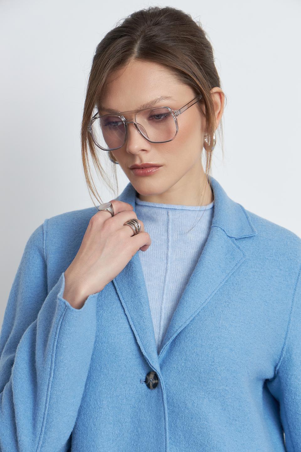 Пальто Oui голубое шерстяное