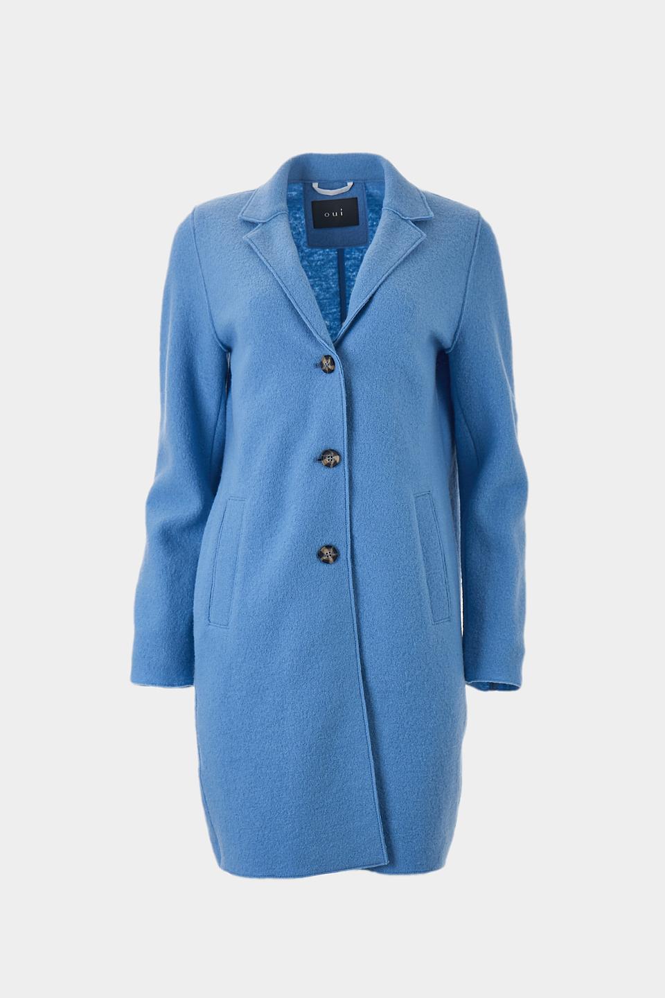 Пальто Oui голубое шерстяное