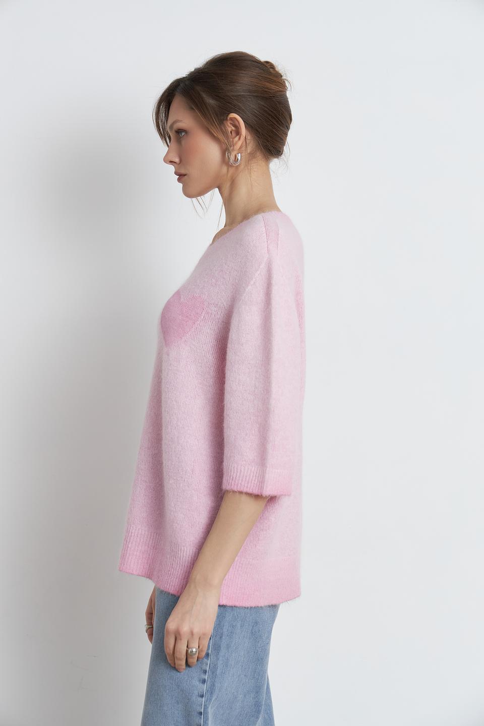 Пуловер Oui с сердцем розовый