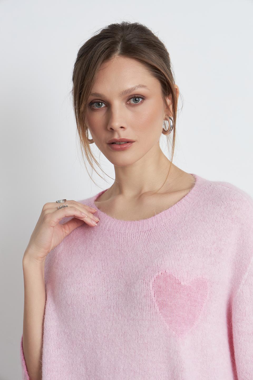 Пуловер Oui с сердцем розовый