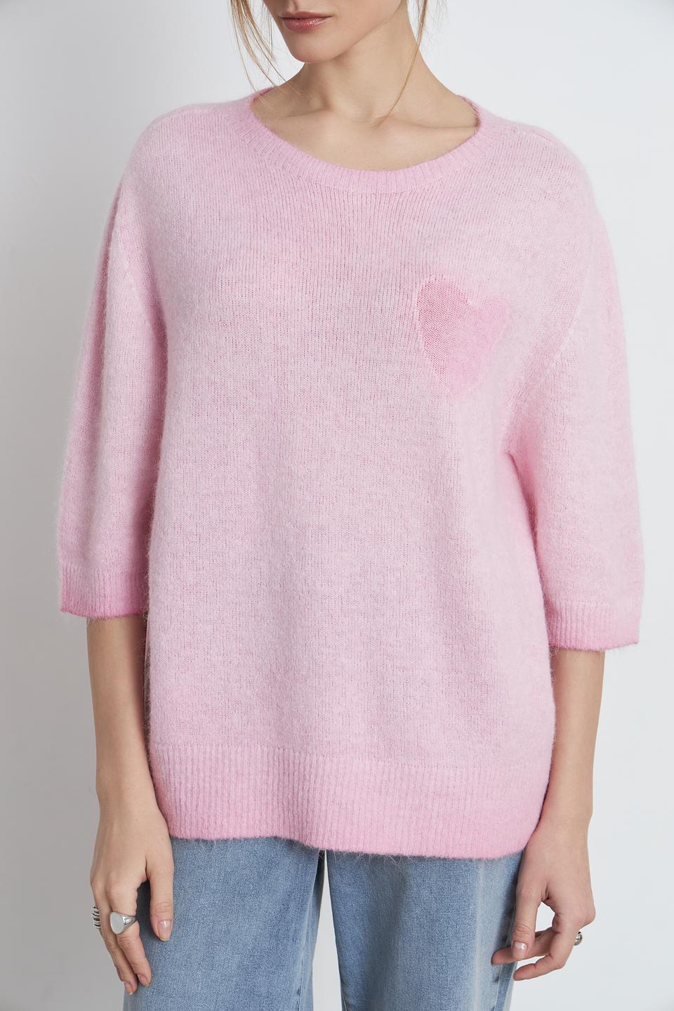 Пуловер Oui с сердцем розовый