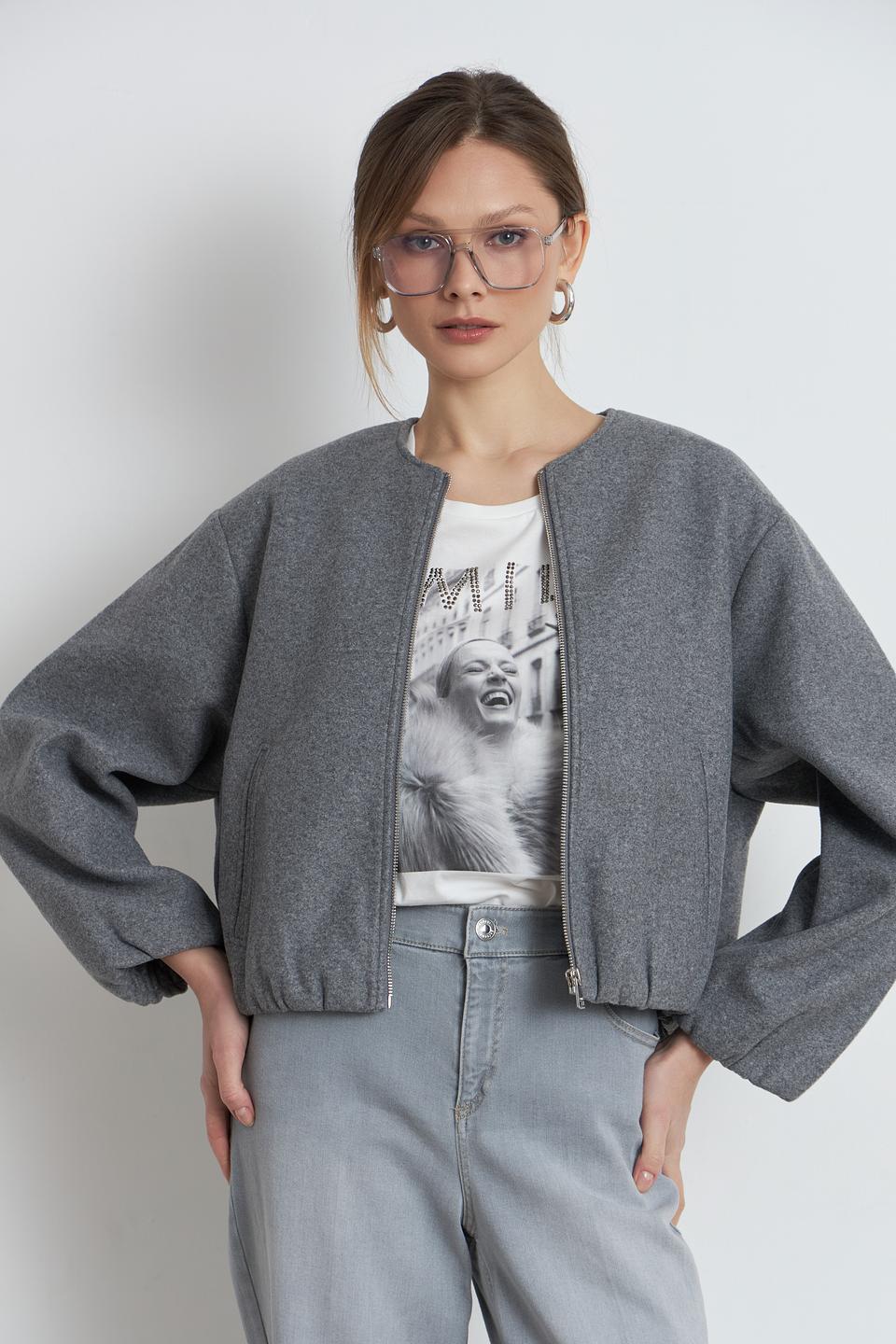 Жакет Oui серый с рукавами-фонариками