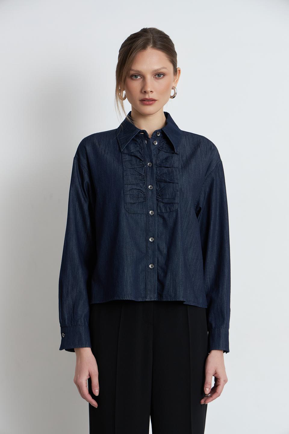 Блуза Luisa Cerano джинсовая с рюшами