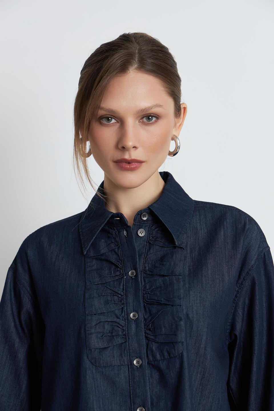 Блуза Luisa Cerano джинсовая с рюшами