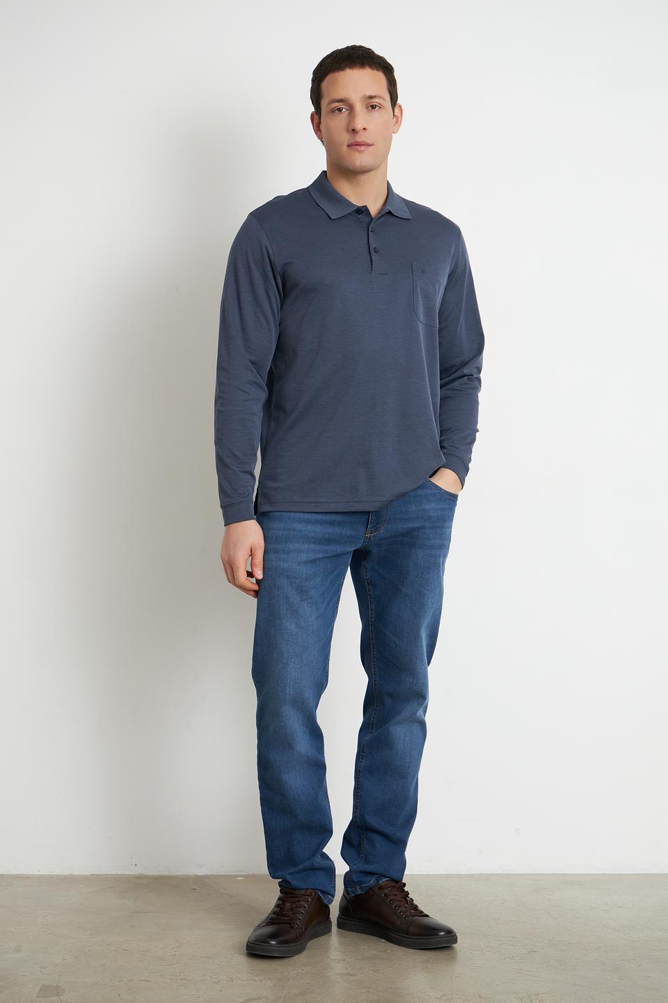 Поло Ragman с длинным рукавом синее