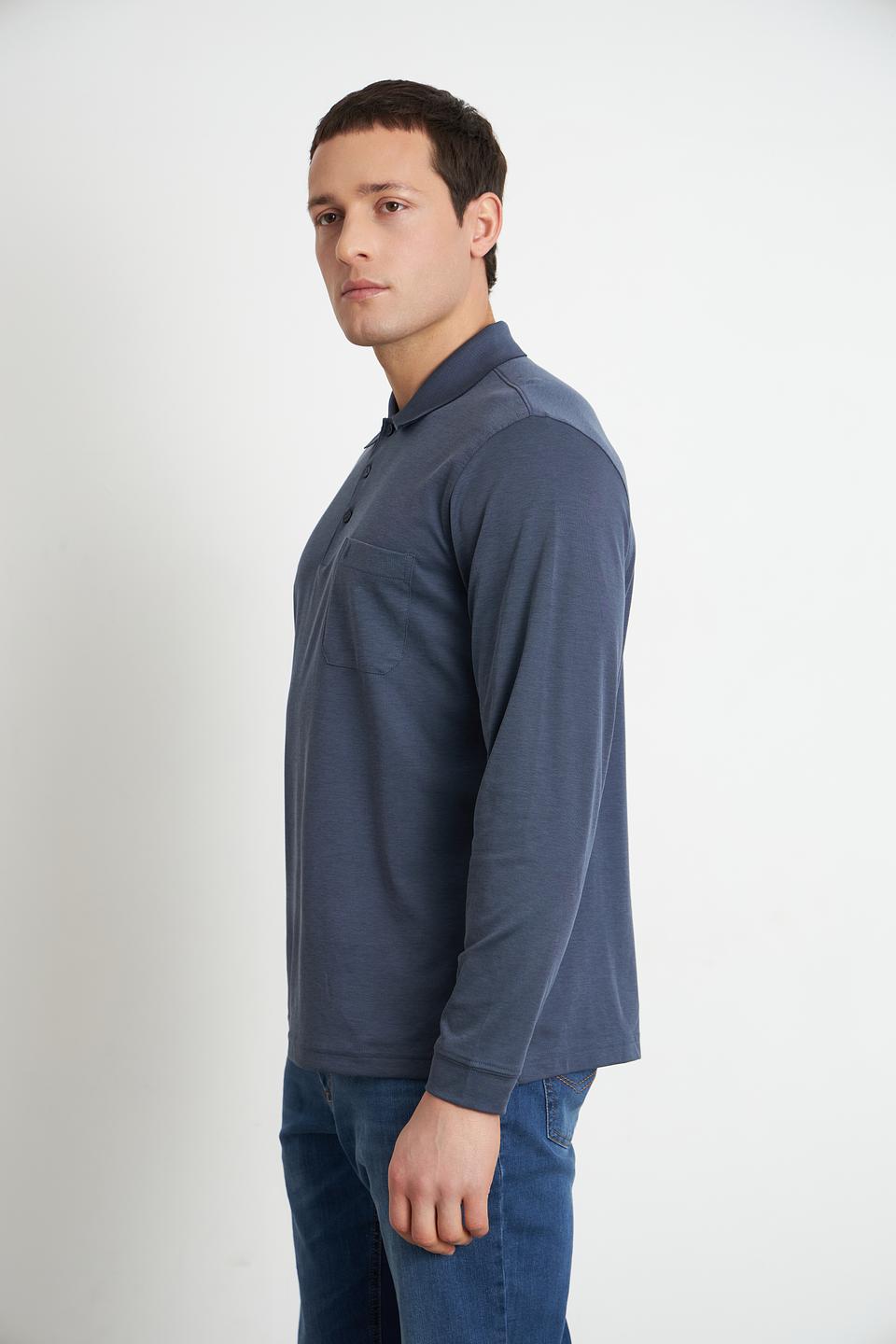 Поло Ragman с длинным рукавом синее