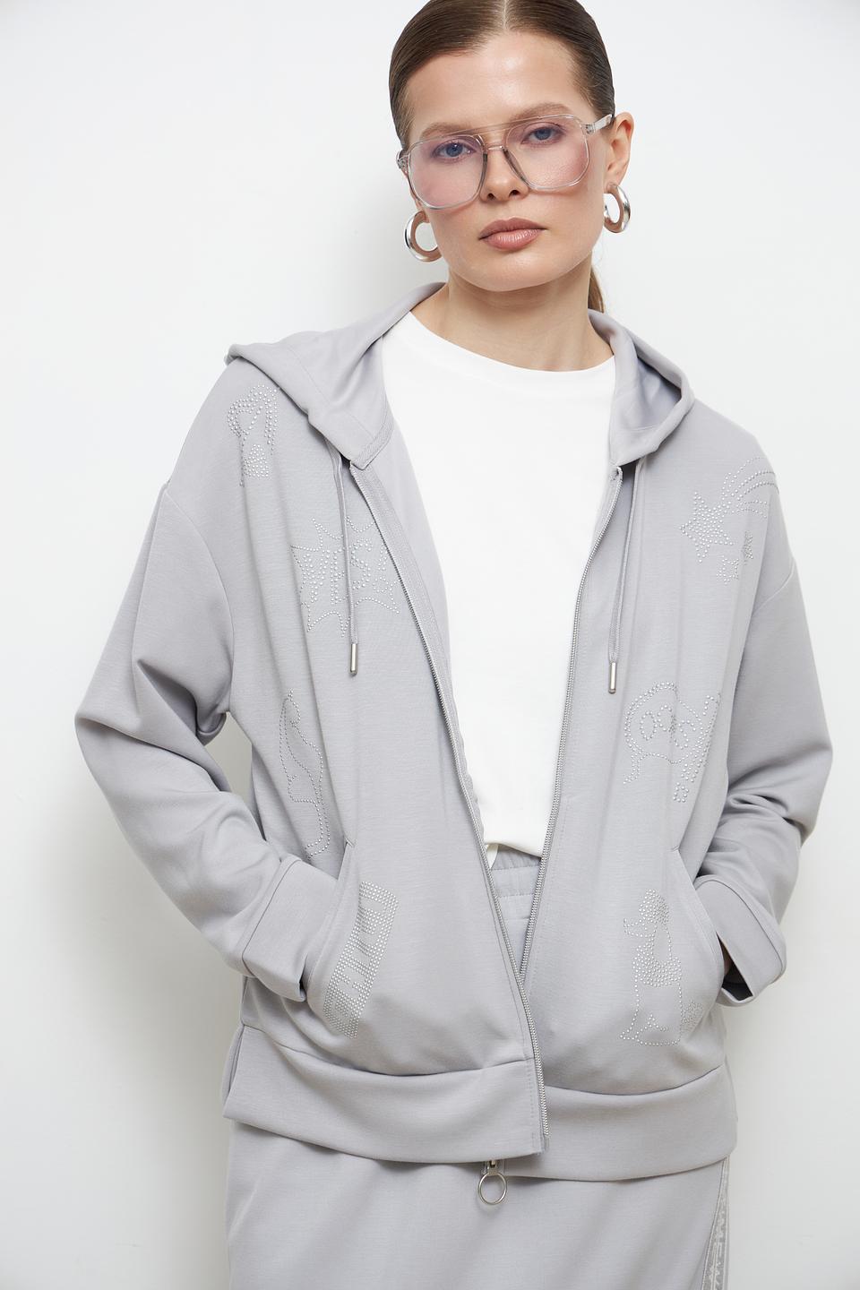 Жакет Lebek с кристаллами серый