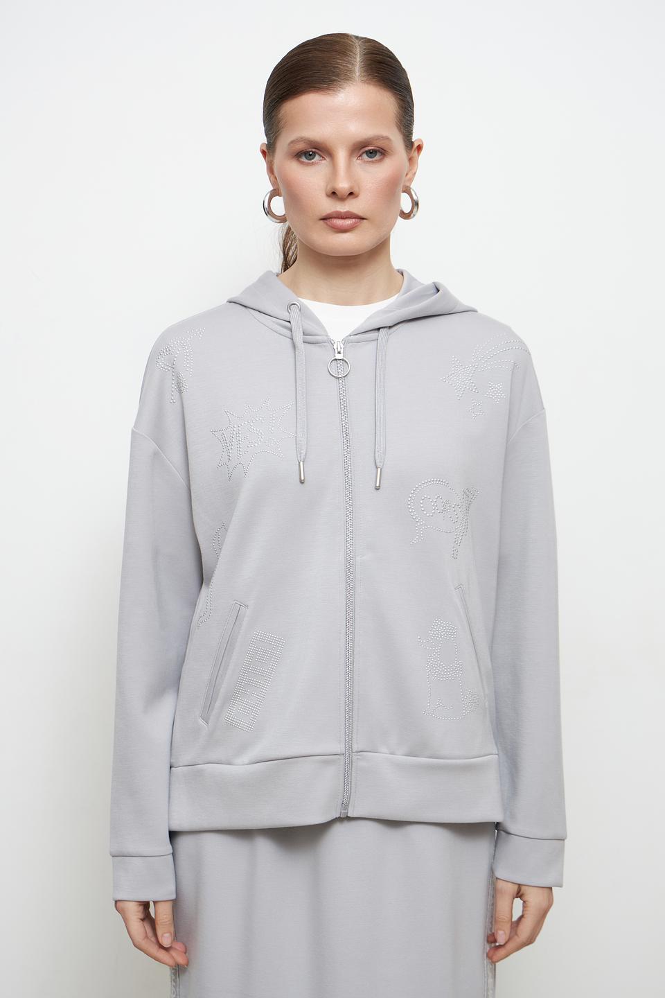 Жакет Lebek с кристаллами серый