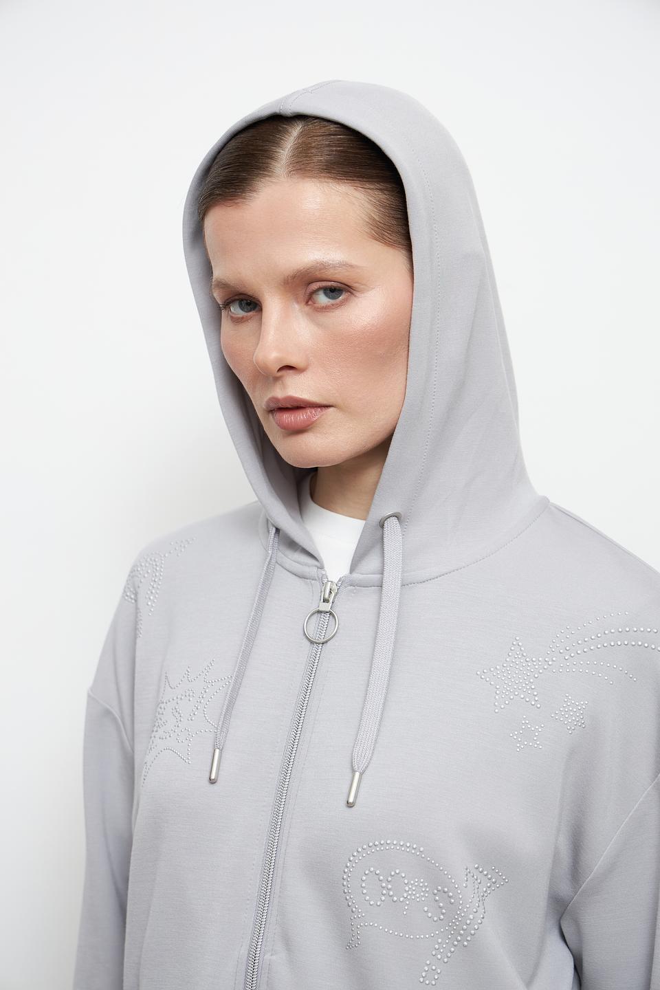 Жакет Lebek с кристаллами серый