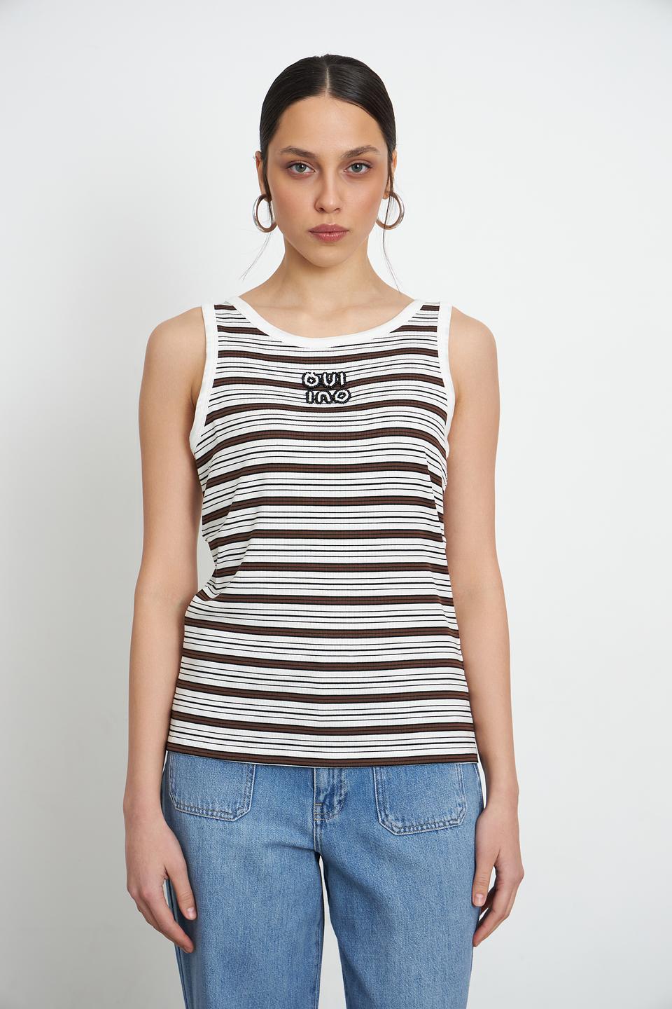 Топ Oui в полоску коричневый