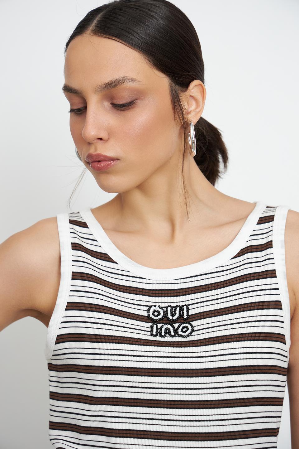 Топ Oui в полоску коричневый