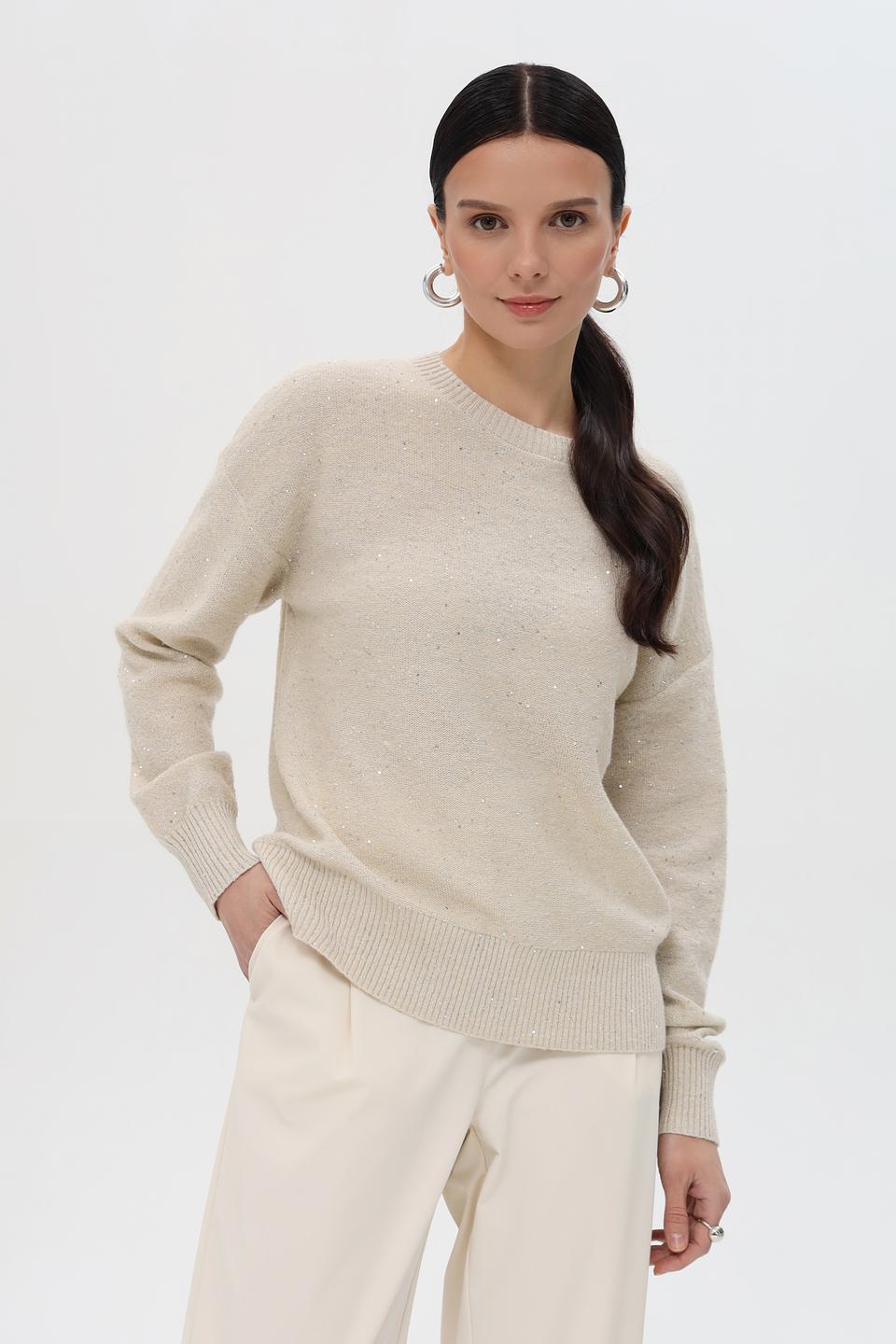 Пуловер Pezzo с пайетками бежевый