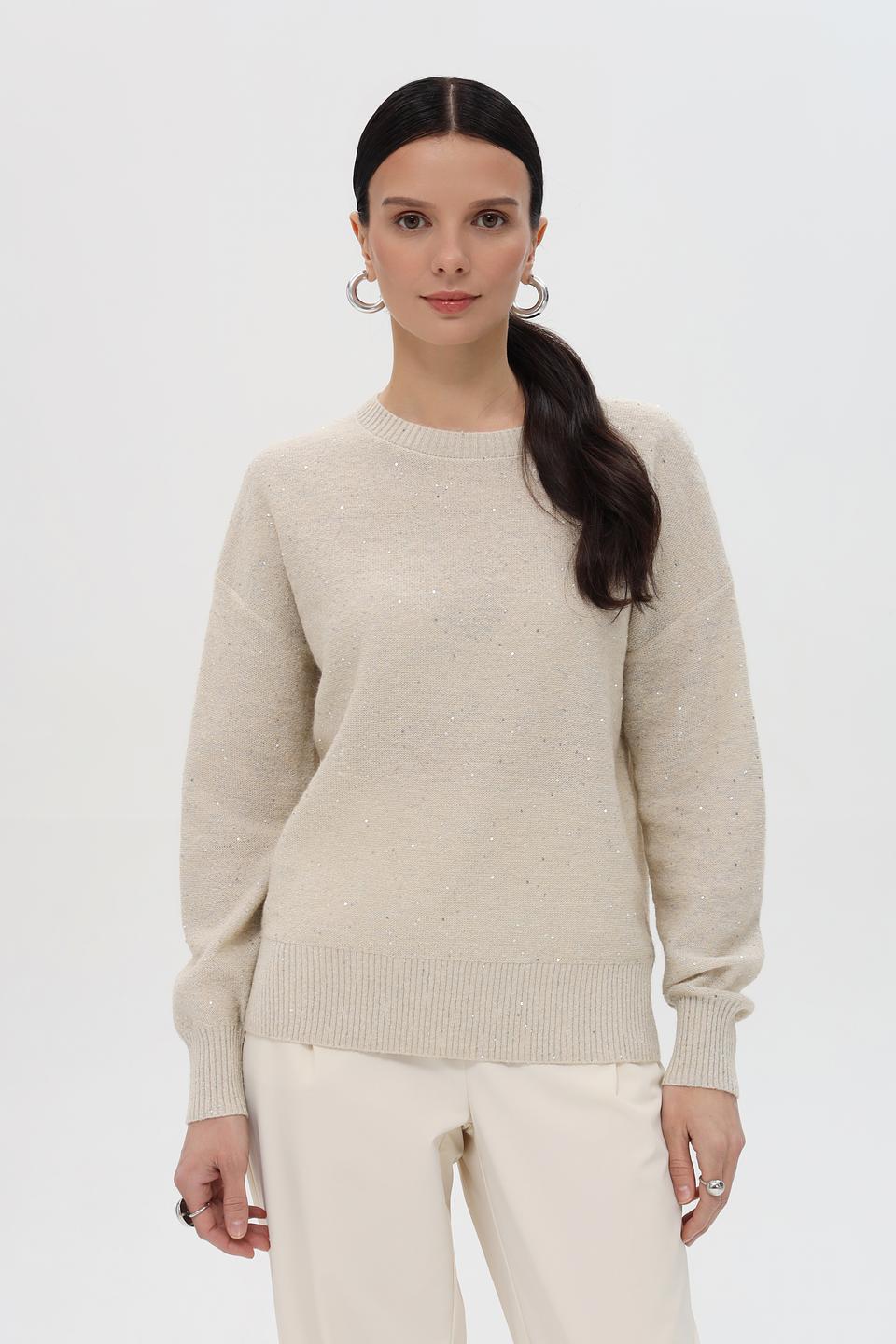 Пуловер Pezzo с пайетками бежевый