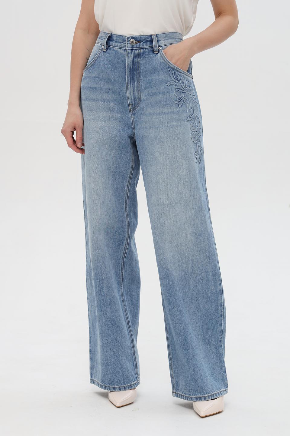 Джинсы Pezzo с вышивкой голубые