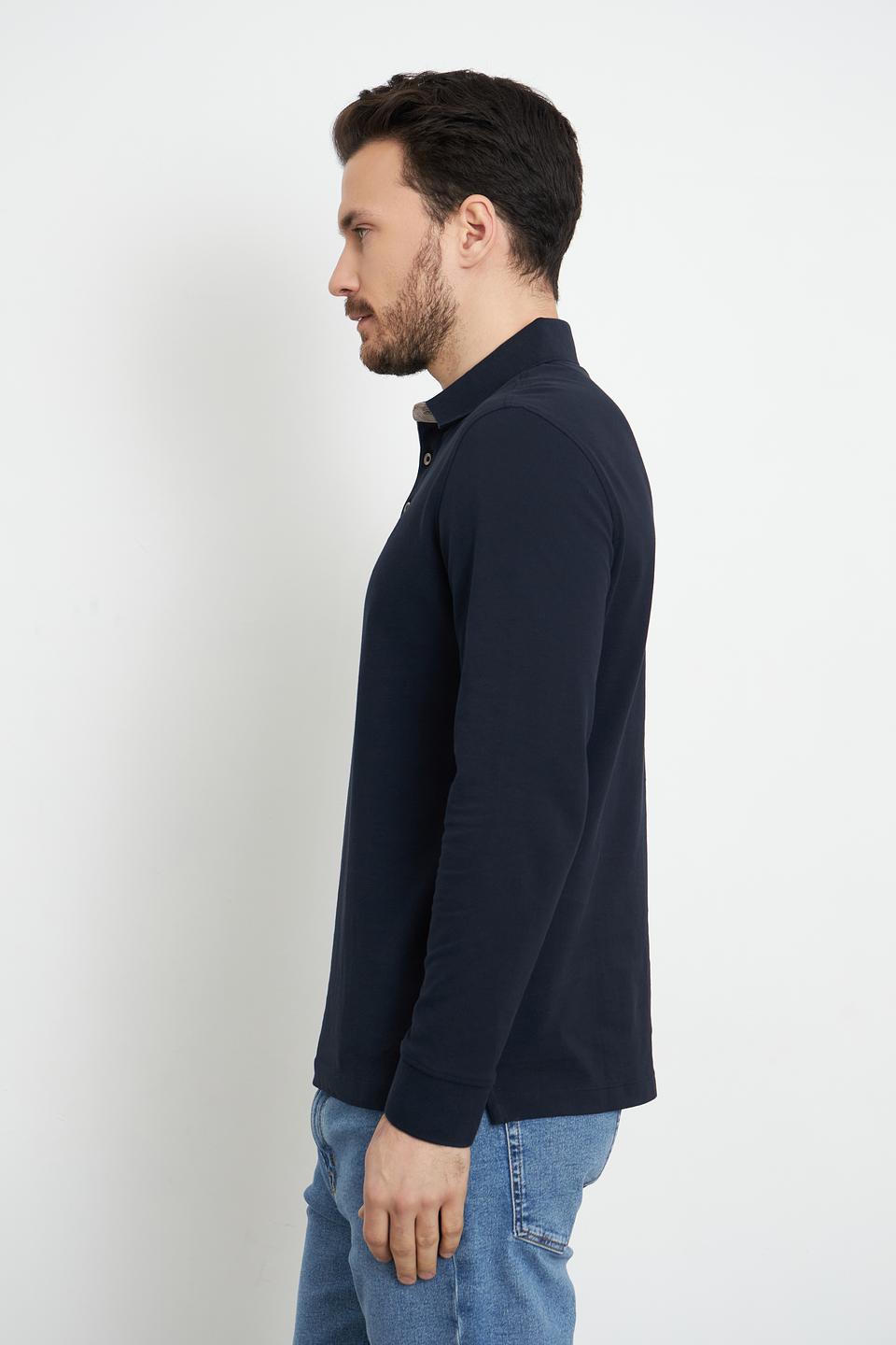 Поло Bugatti с длинным рукавом тёмно-синее