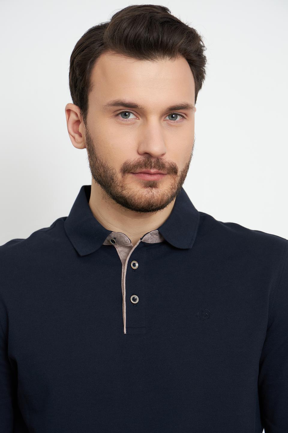 Поло Bugatti с длинным рукавом тёмно-синее