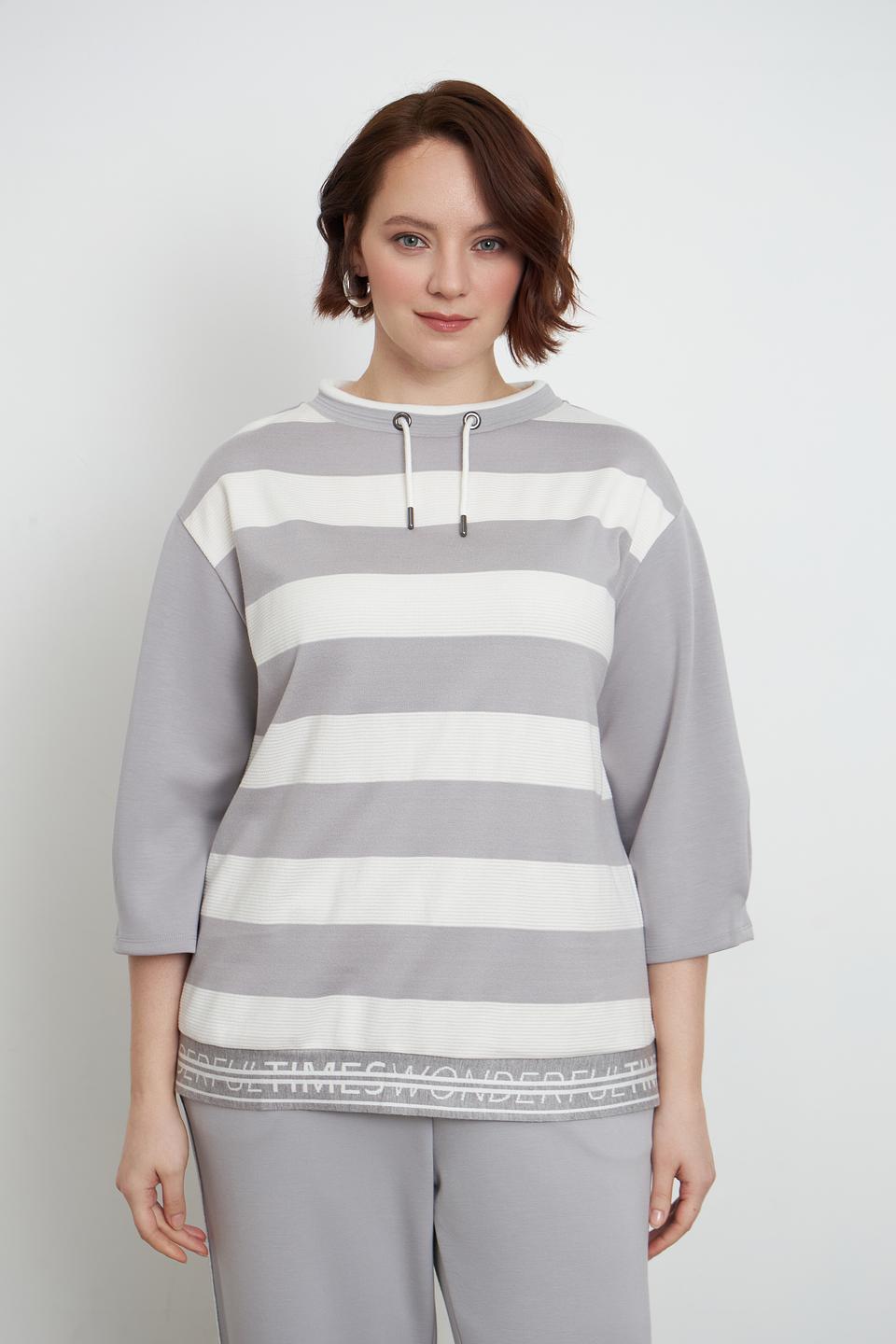 Пуловер Lebek в полоску серый