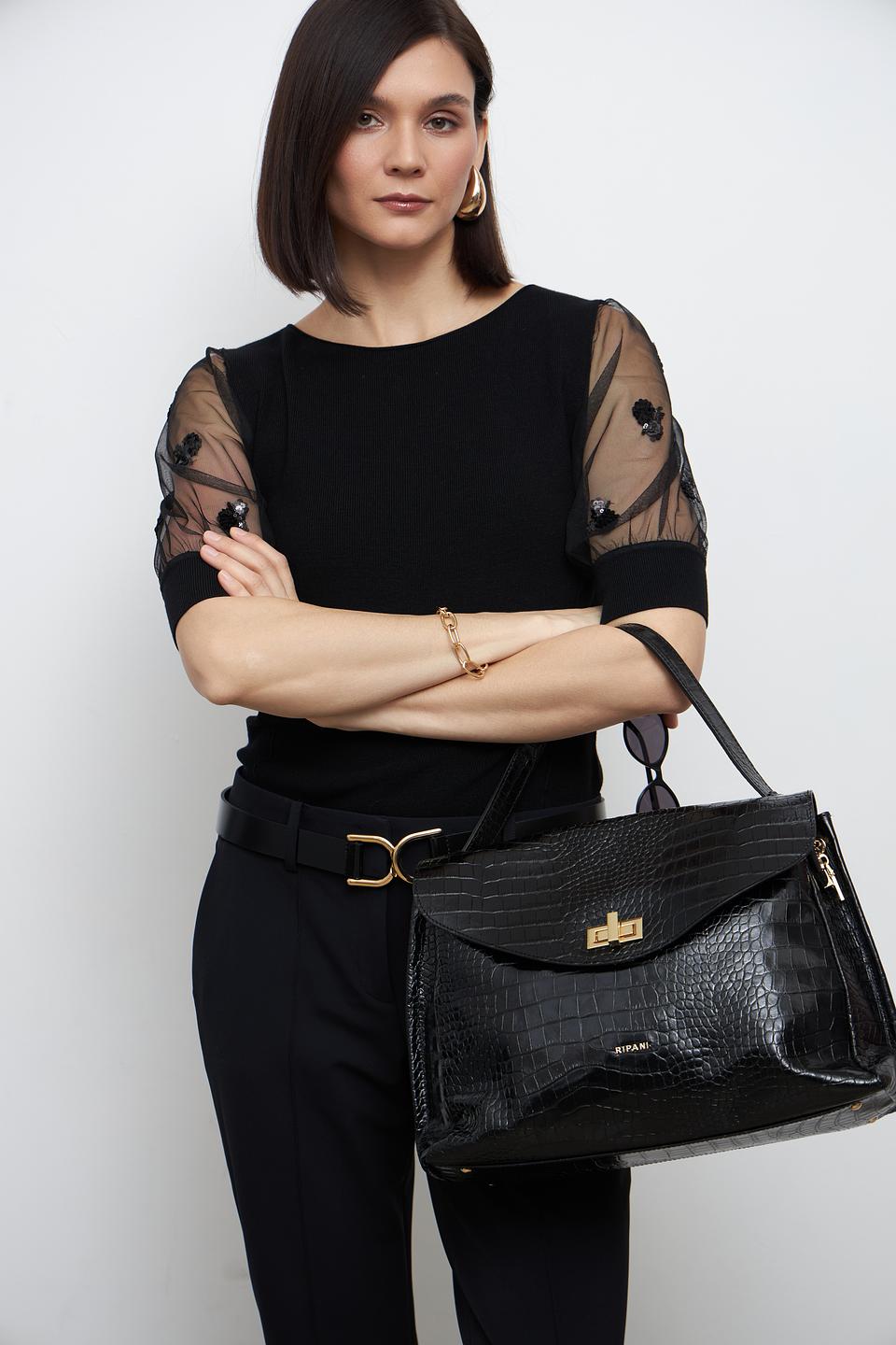 Сумка Ripani под крокодила чёрная