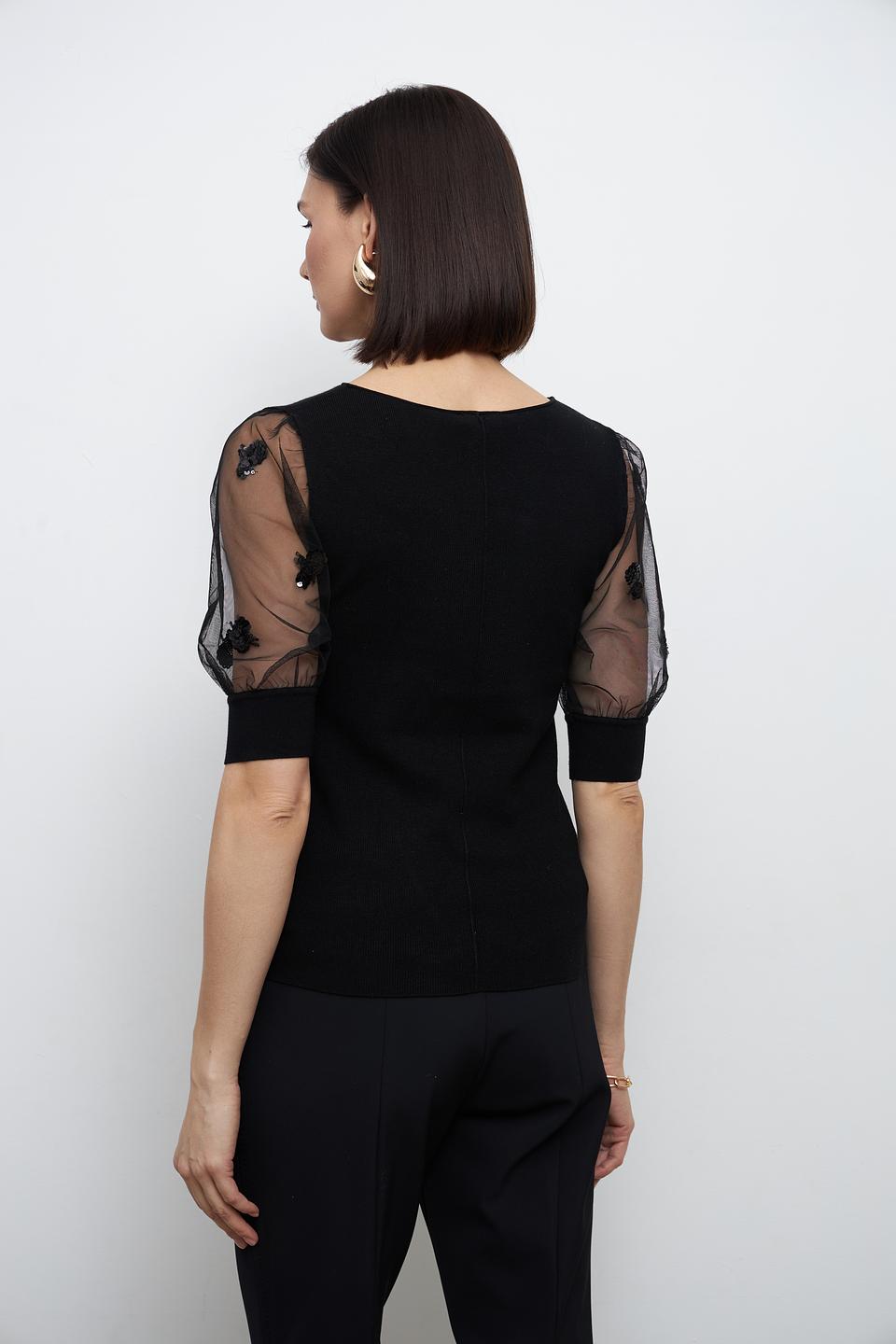 Пуловер Oui с рукавами-фонариками чёрный