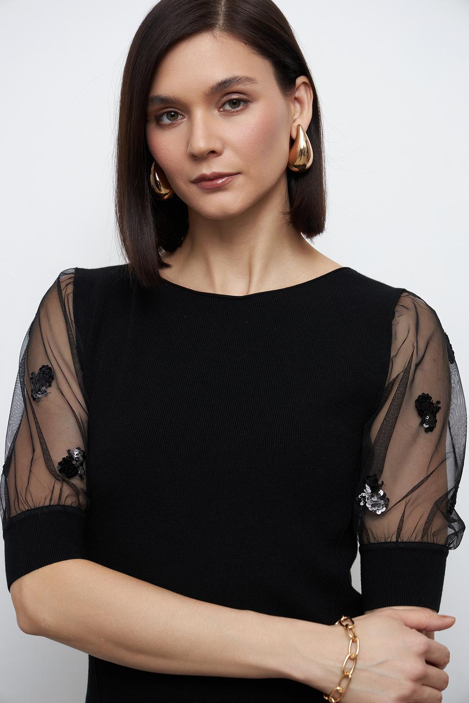 Пуловер Oui с рукавами-фонариками чёрный