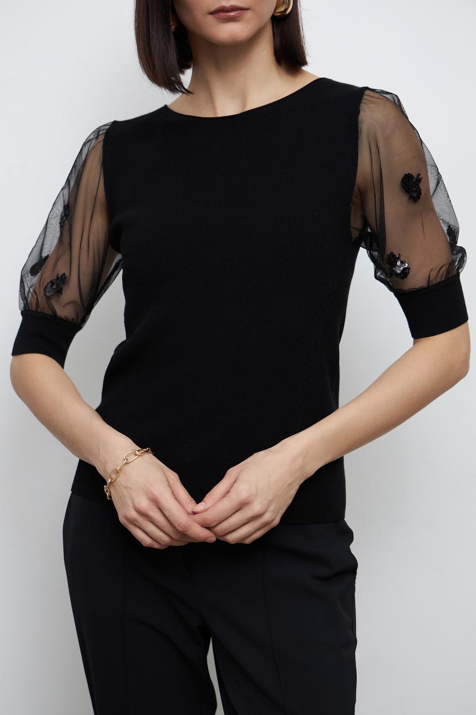 Пуловер Oui с рукавами-фонариками чёрный