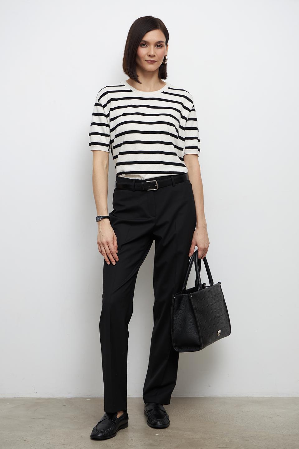 Пуловер Oui в полоску бежево-чёрный