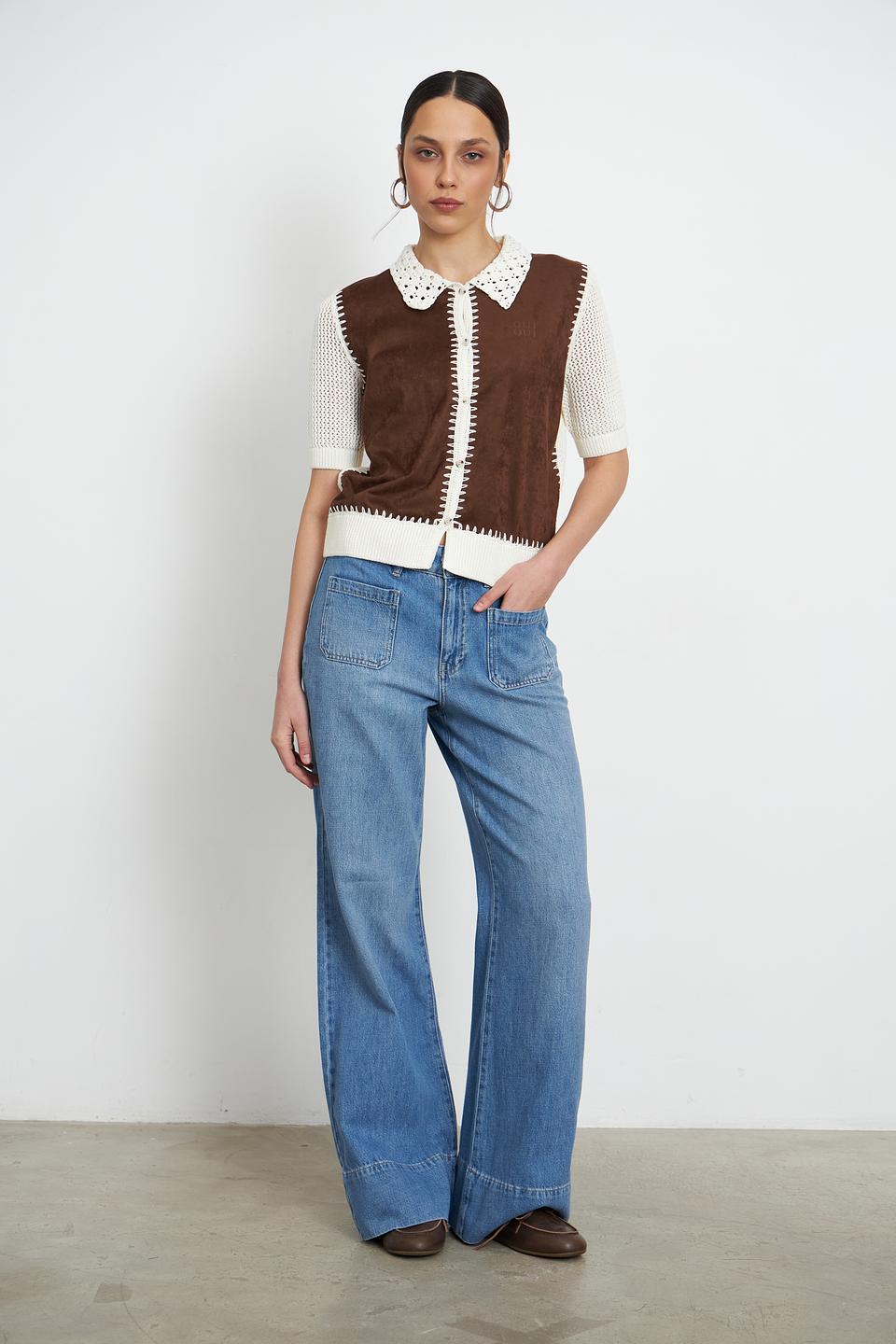 Жакет Oui коричневый с вязаным воротником