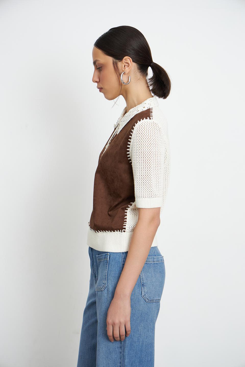 Жакет Oui коричневый с вязаным воротником