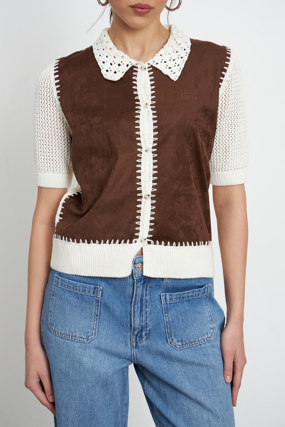 Жакет Oui коричневый с вязаным воротником