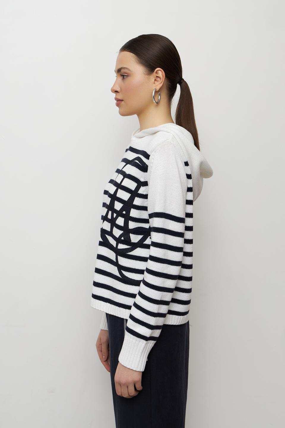 Пуловер Monari в полоску с капюшоном