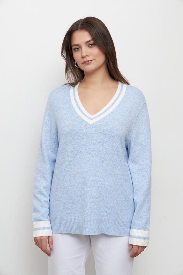 Пуловер Olsen голубой с V-образным вырезом
