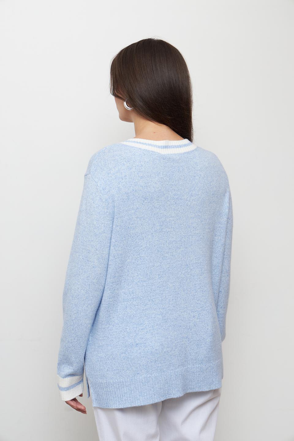 Пуловер Olsen голубой с V-образным вырезом