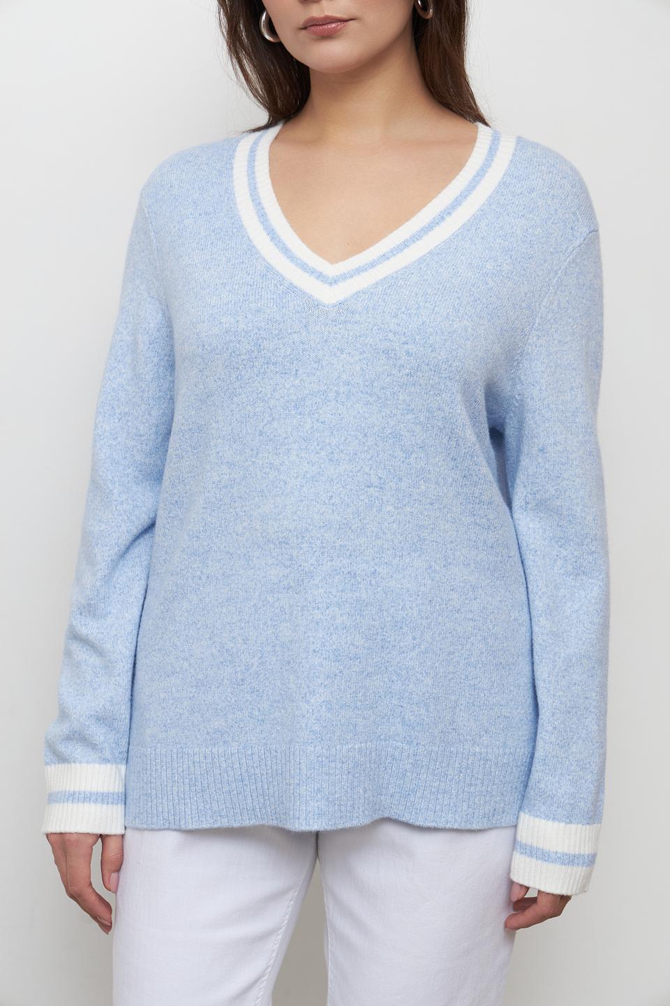 Пуловер Olsen голубой с V-образным вырезом