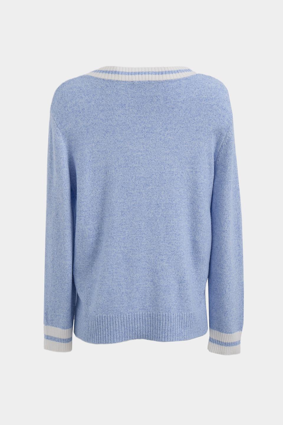Пуловер Olsen голубой с V-образным вырезом