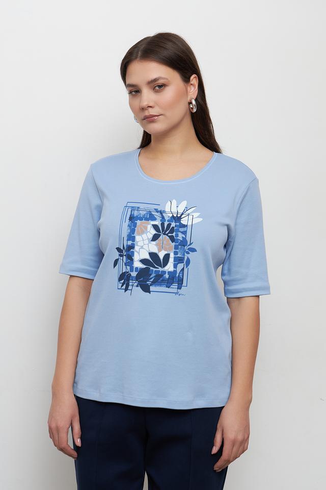Футболка Olsen с цветочным принтом голубой