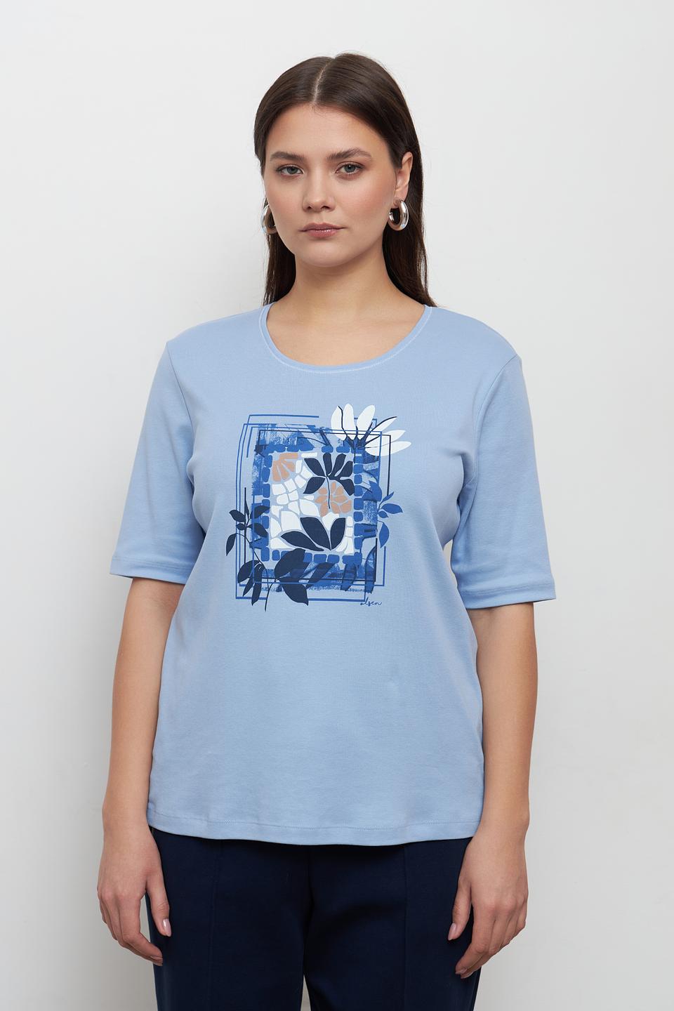 Футболка Olsen с цветочным принтом голубой