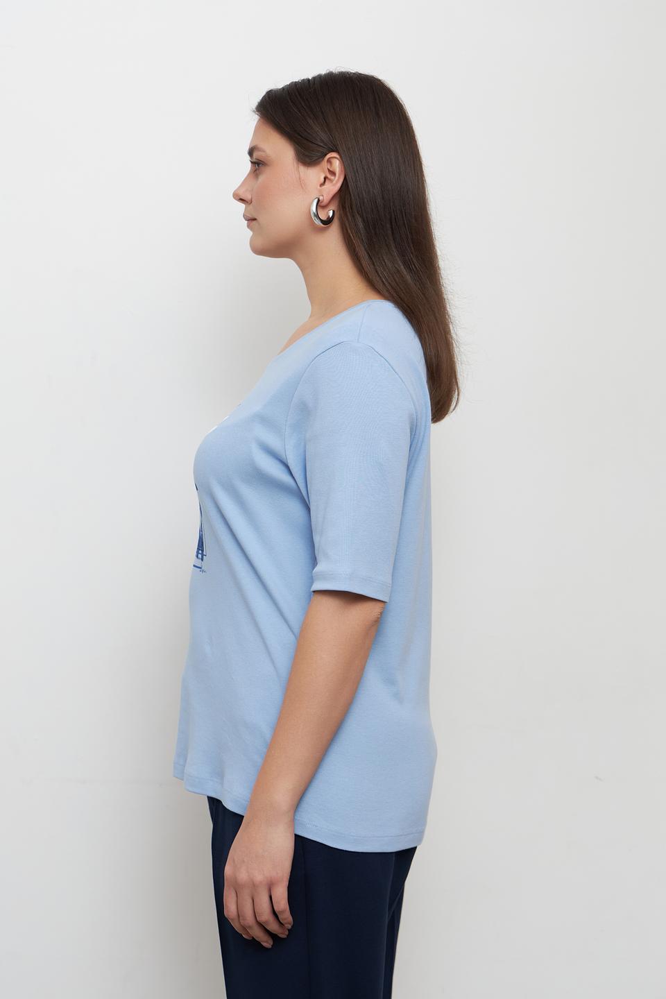 Футболка Olsen с цветочным принтом голубой