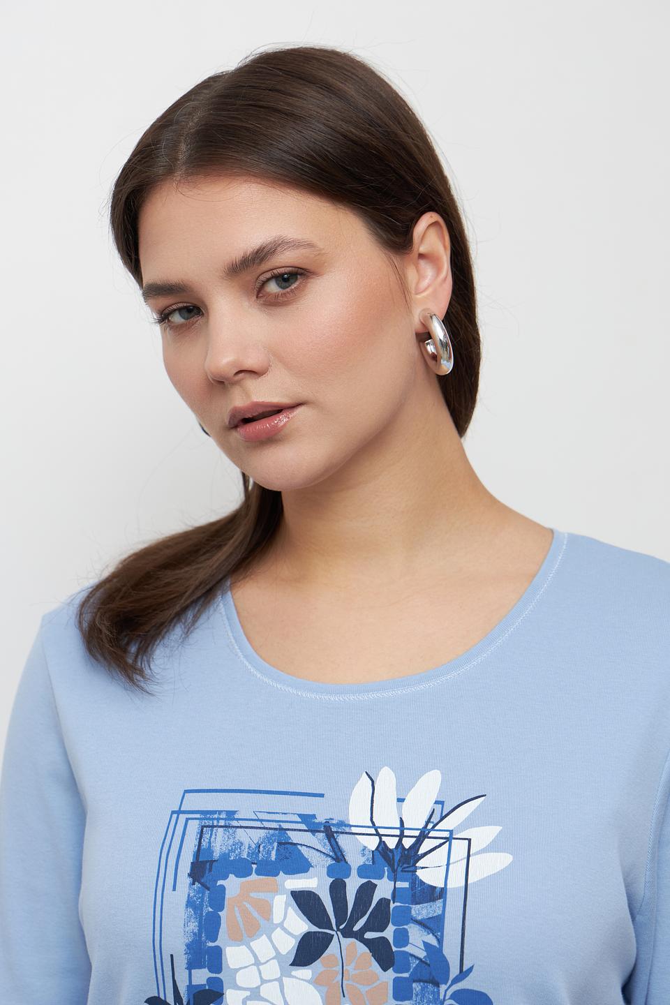 Футболка Olsen с цветочным принтом голубой