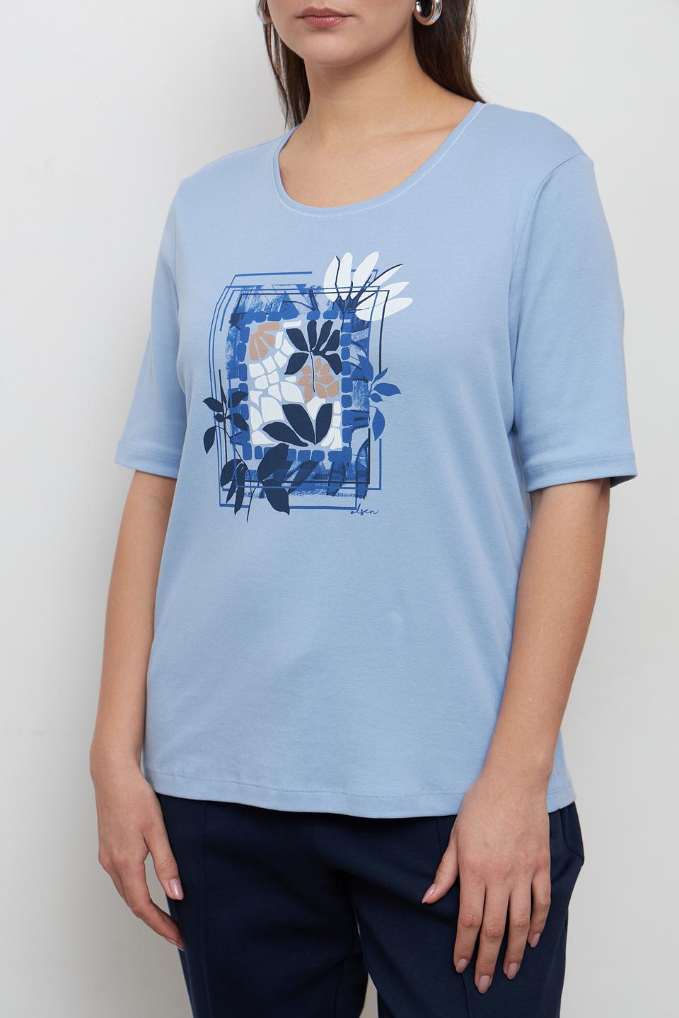 Футболка Olsen с цветочным принтом голубой