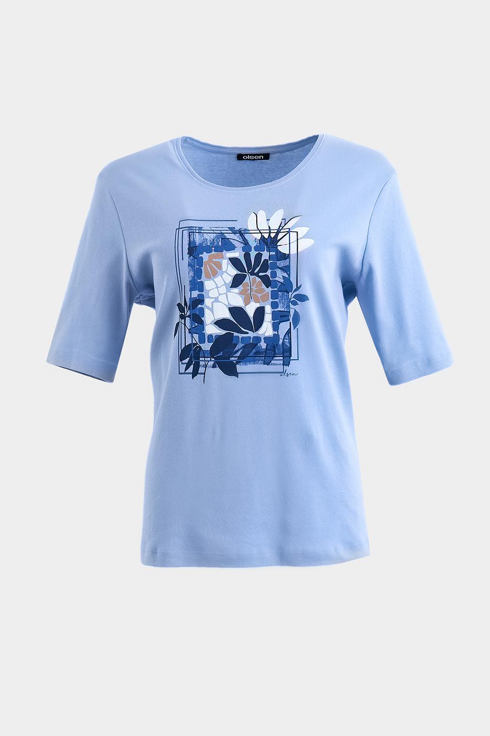 Футболка Olsen с цветочным принтом голубой