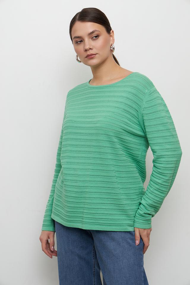 Пуловер Lebek зелёный в полоску