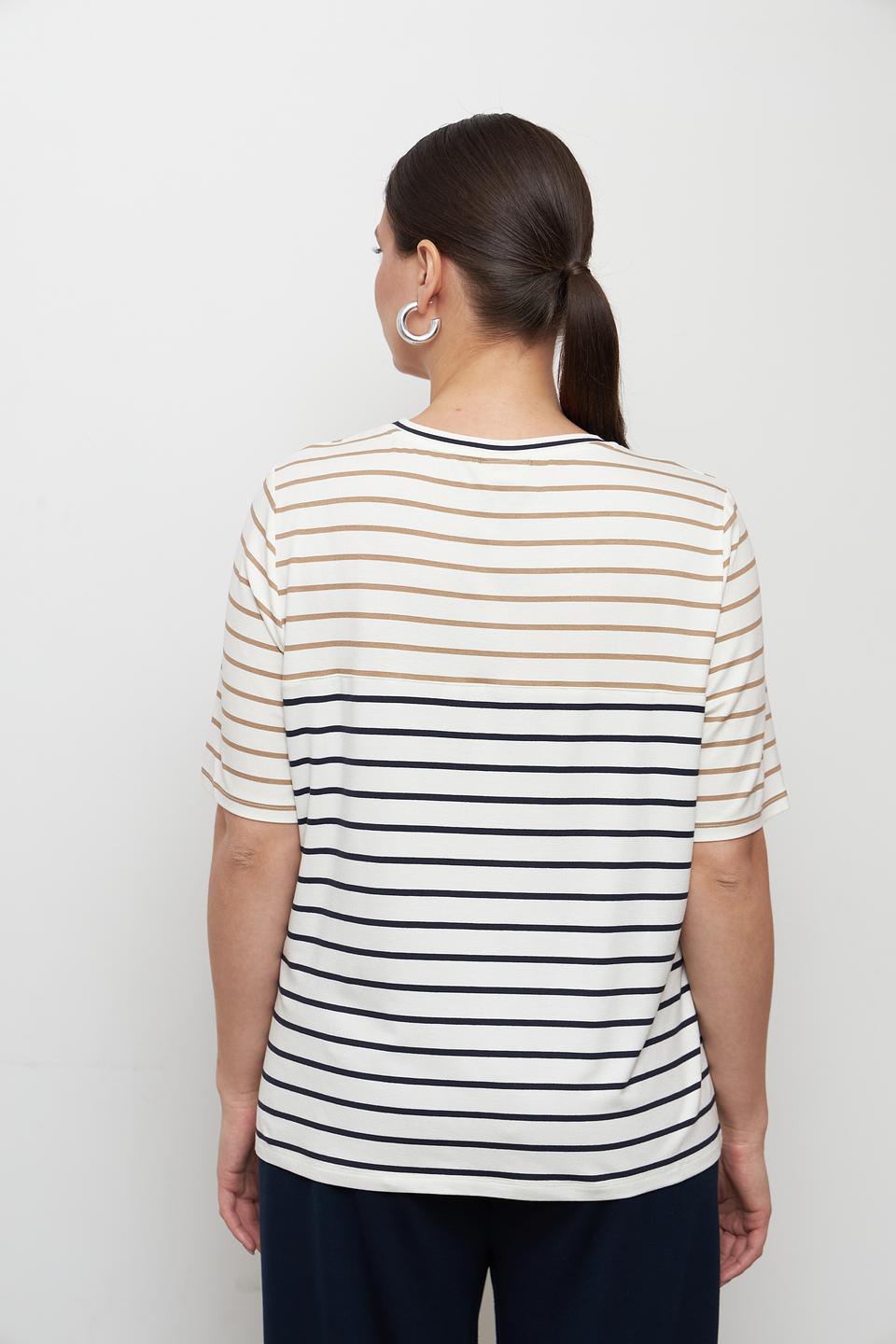Футболка Lebek в полоску бежево-синяя