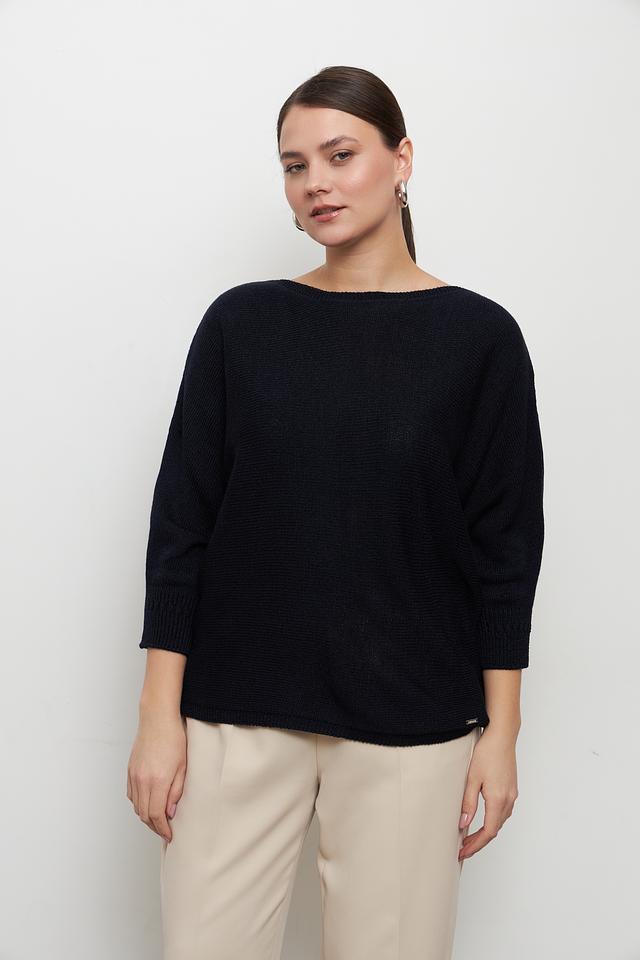 Пуловер MORE and MORE тёмно-синий с вырезом