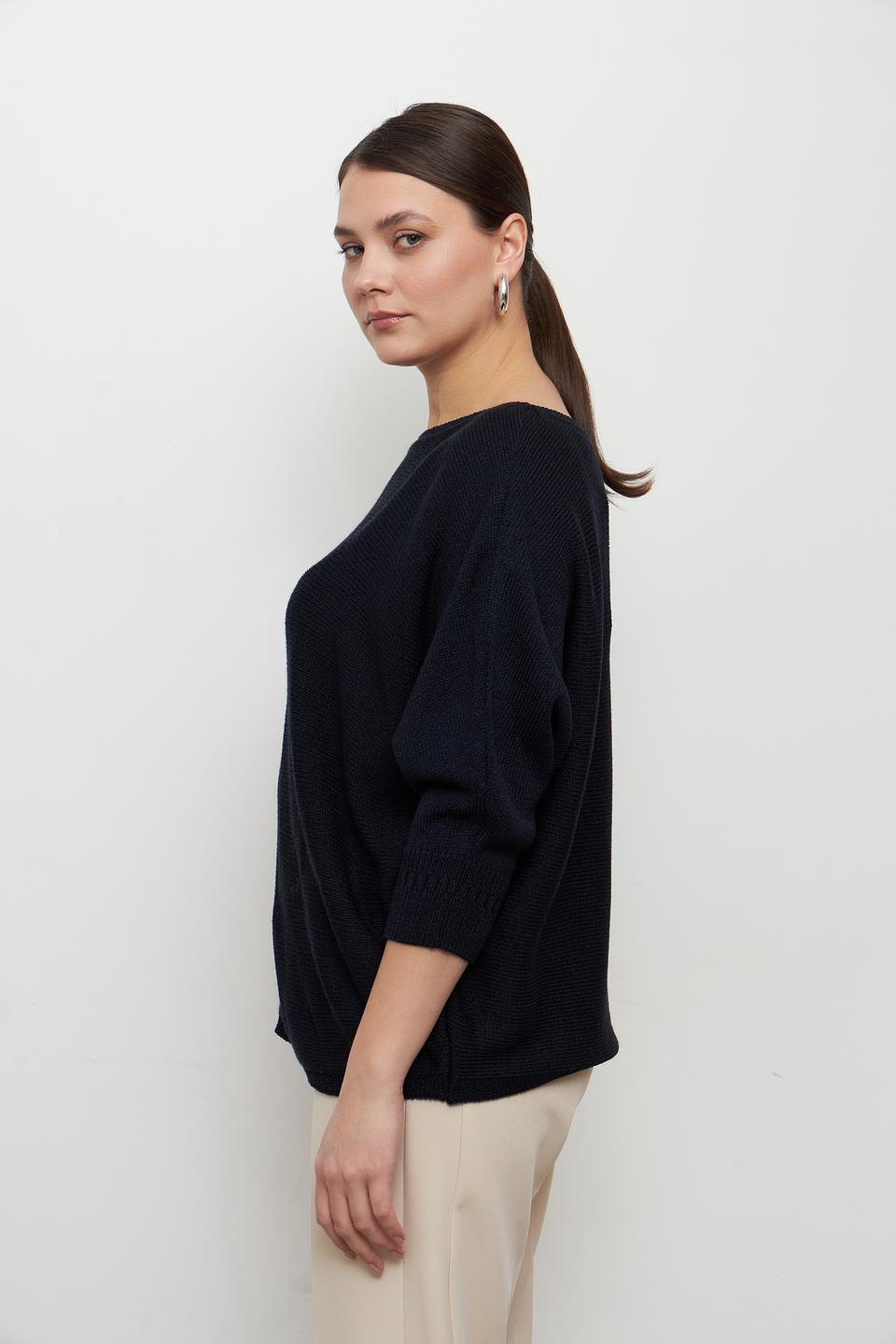 Пуловер MORE and MORE тёмно-синий с вырезом