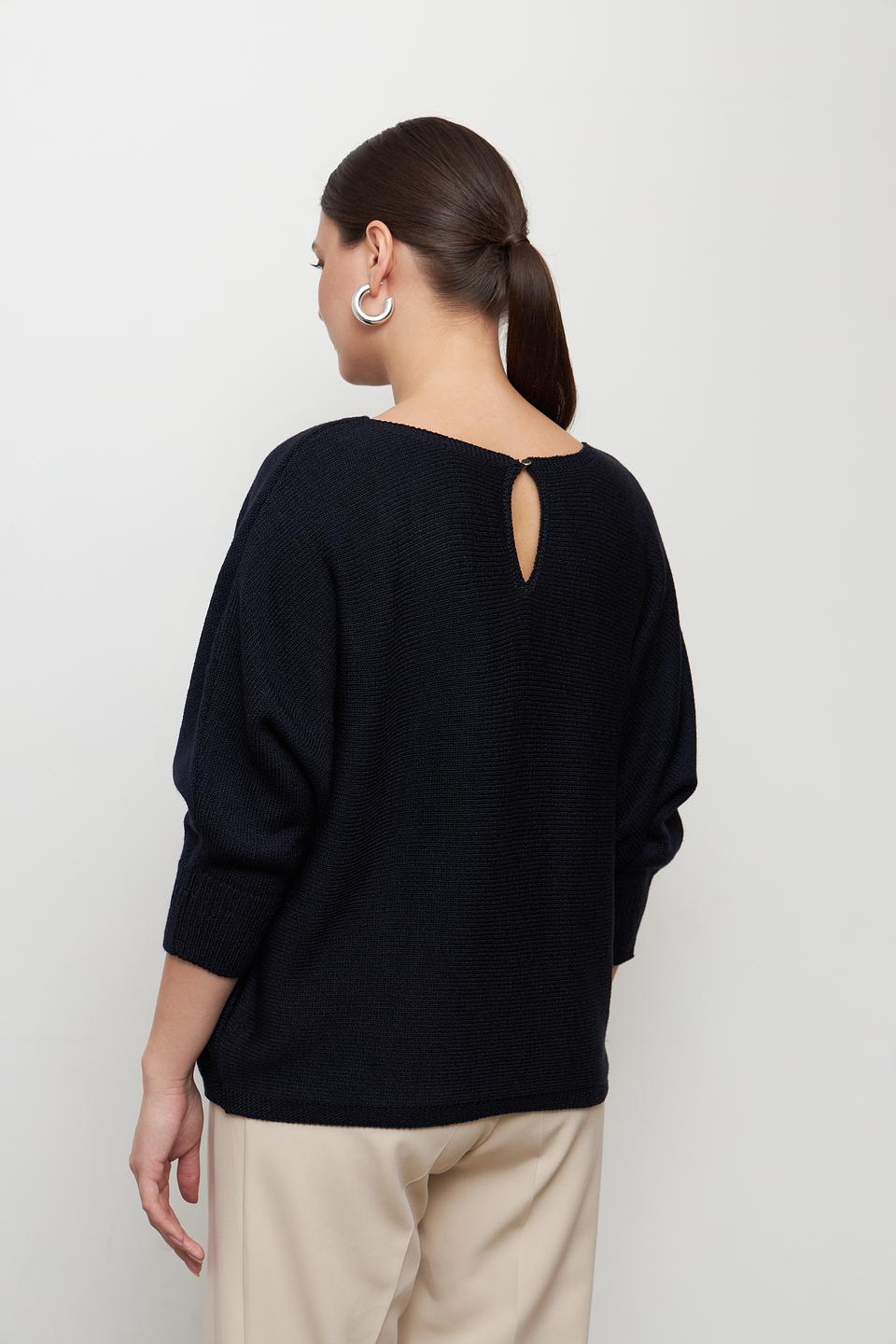 Пуловер MORE and MORE тёмно-синий с вырезом