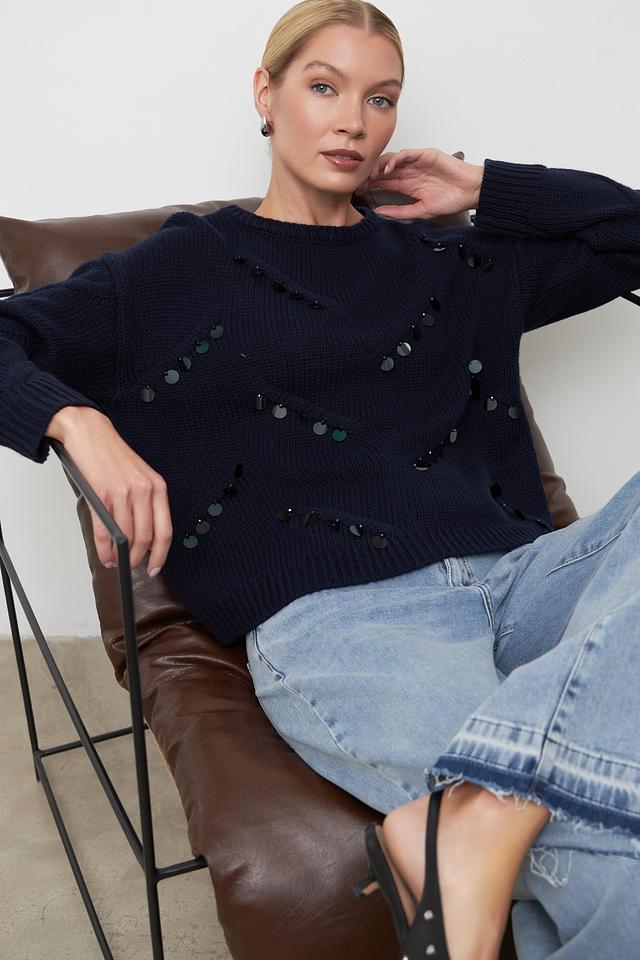 Пуловер Lecomte с бусинами тёмно-синий