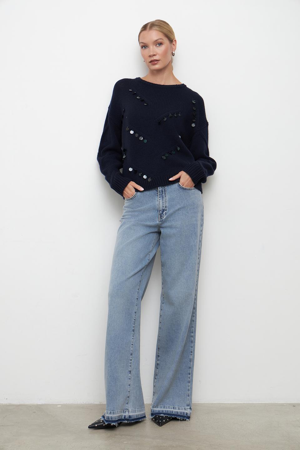 Пуловер Lecomte с бусинами тёмно-синий